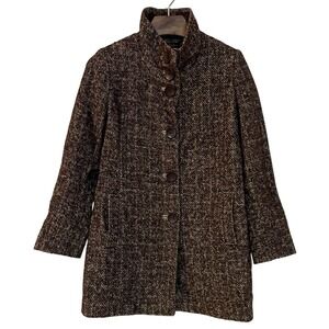 Via Spiga Brown Tweed Wool Blend Button up Midi Coat Classic Dark Academia 14